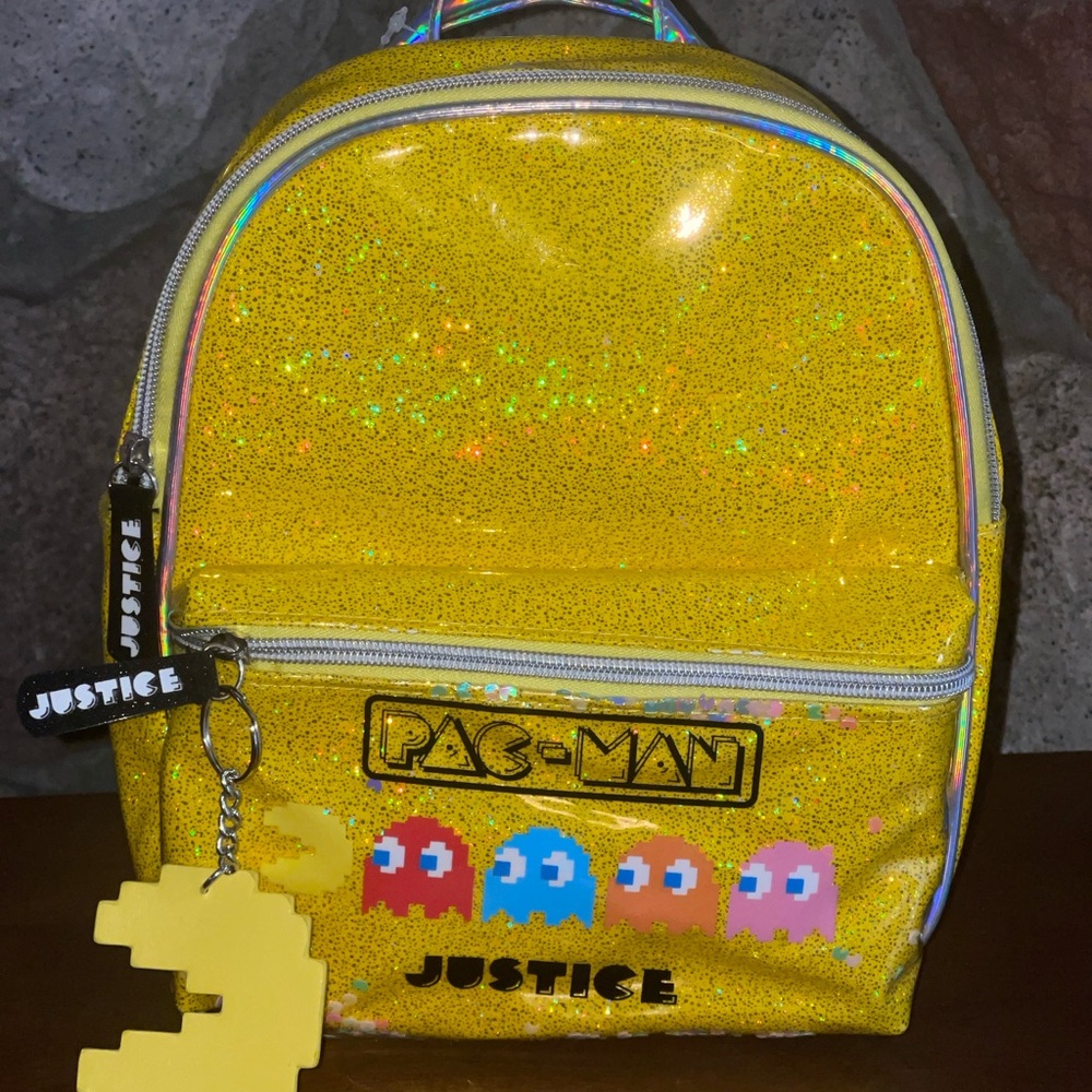 Justice Glittery Yellow Pac-Man Kids Backpack